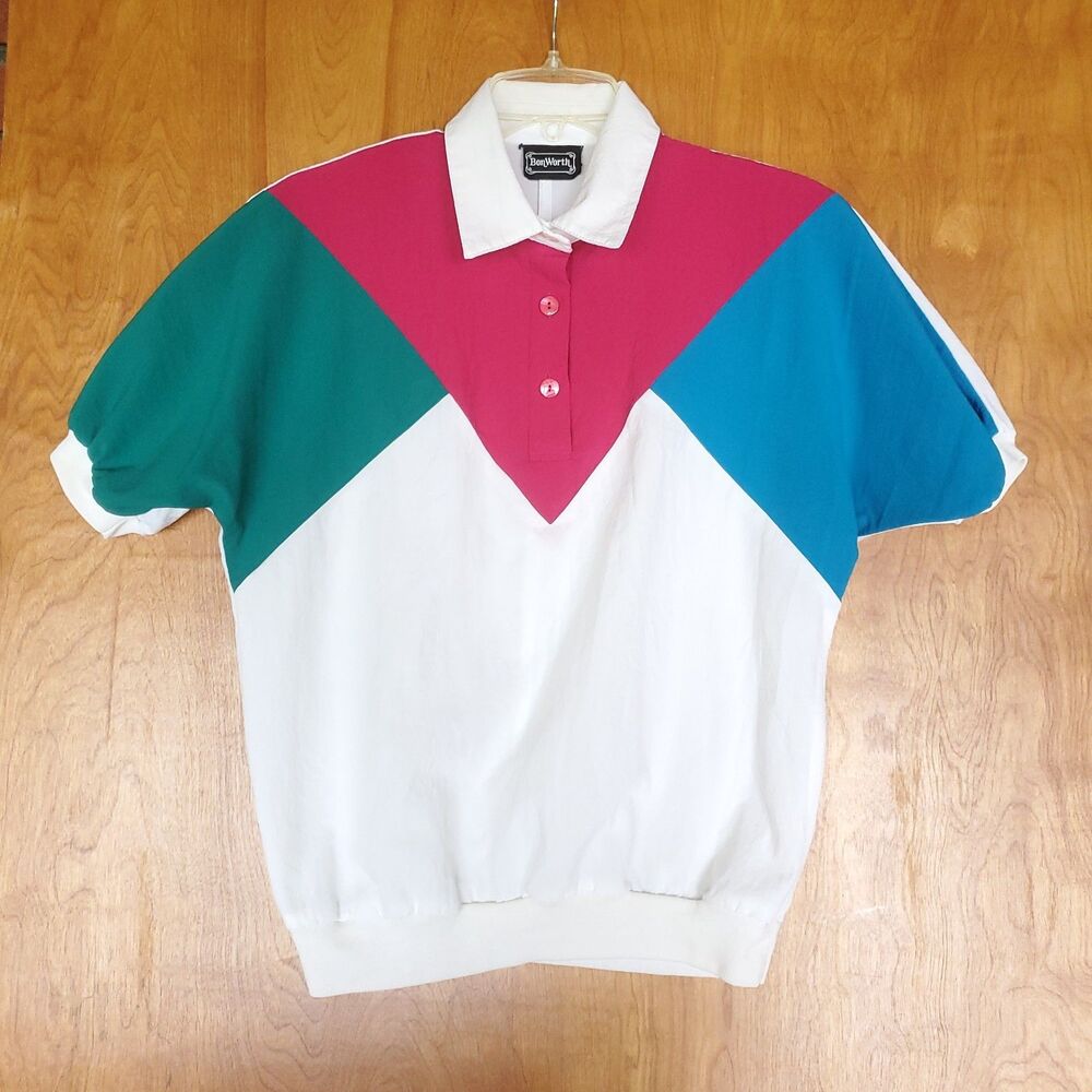 Vintage 80s Bonworth Colorblock Top Size S Short Sleeve Polo 3 Button